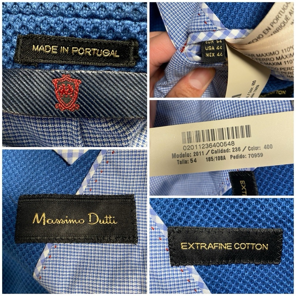 Massimo Dutti Sport Coat 44R Mens Slim 2B2V Cotton Textured Knit Blue - Picture 11 of 13